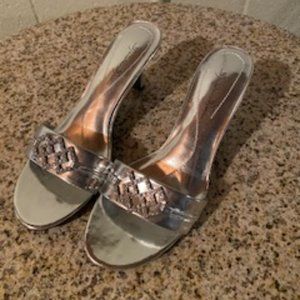 Silver Rhinestones Kitten Heels slip ons sz 7
